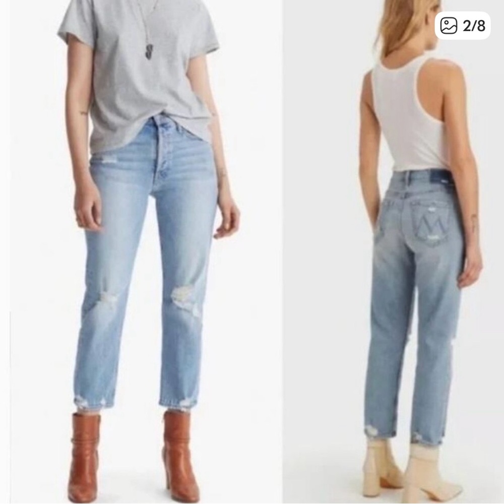 MOTHER Superior The Tomcat Jeans 25 Straight Distressed The Confession Button